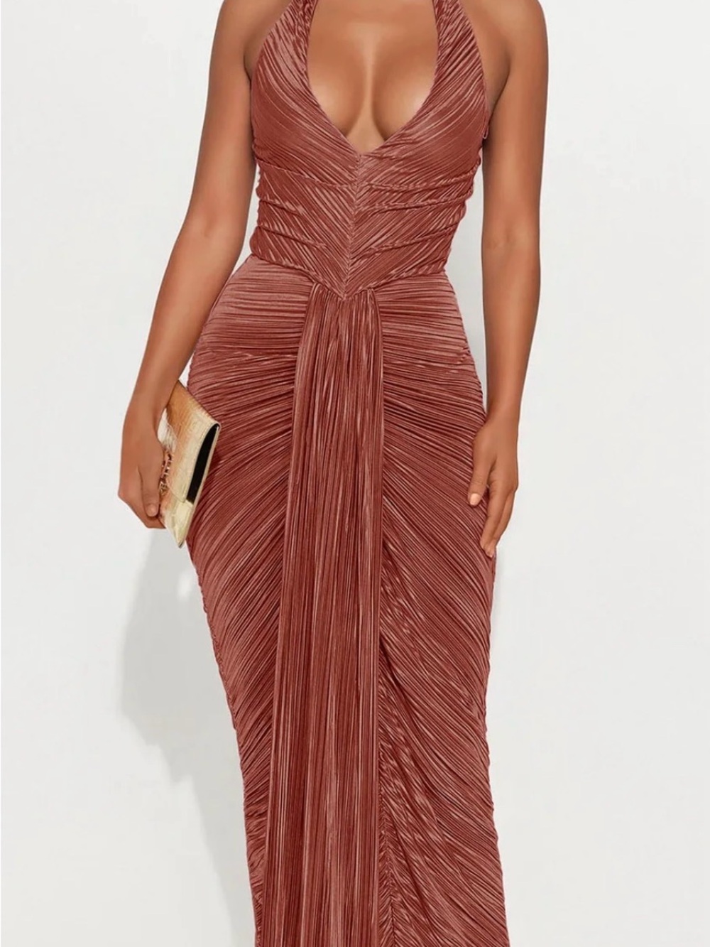 Fashion Nova My Moment Pleated Maxi Dress - Rust